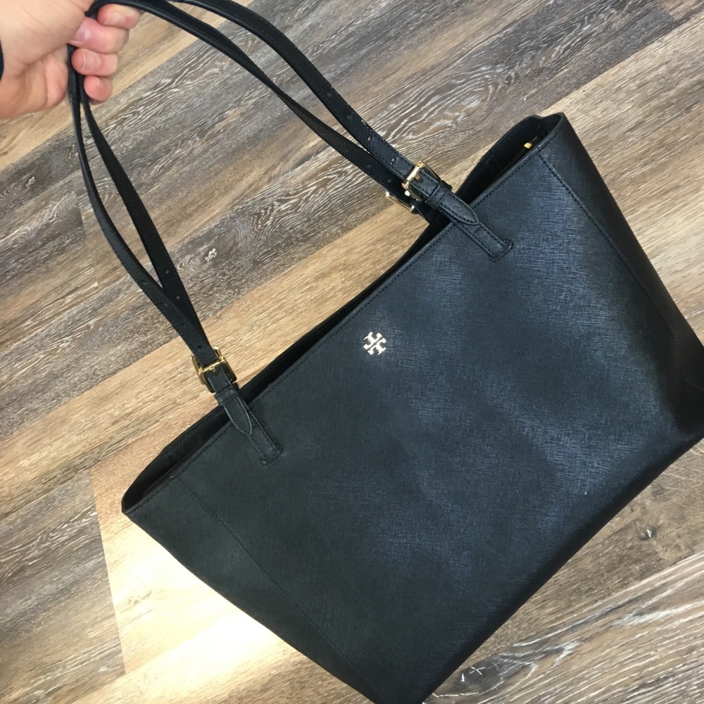Tory Burch Black Leather Buckle Tote